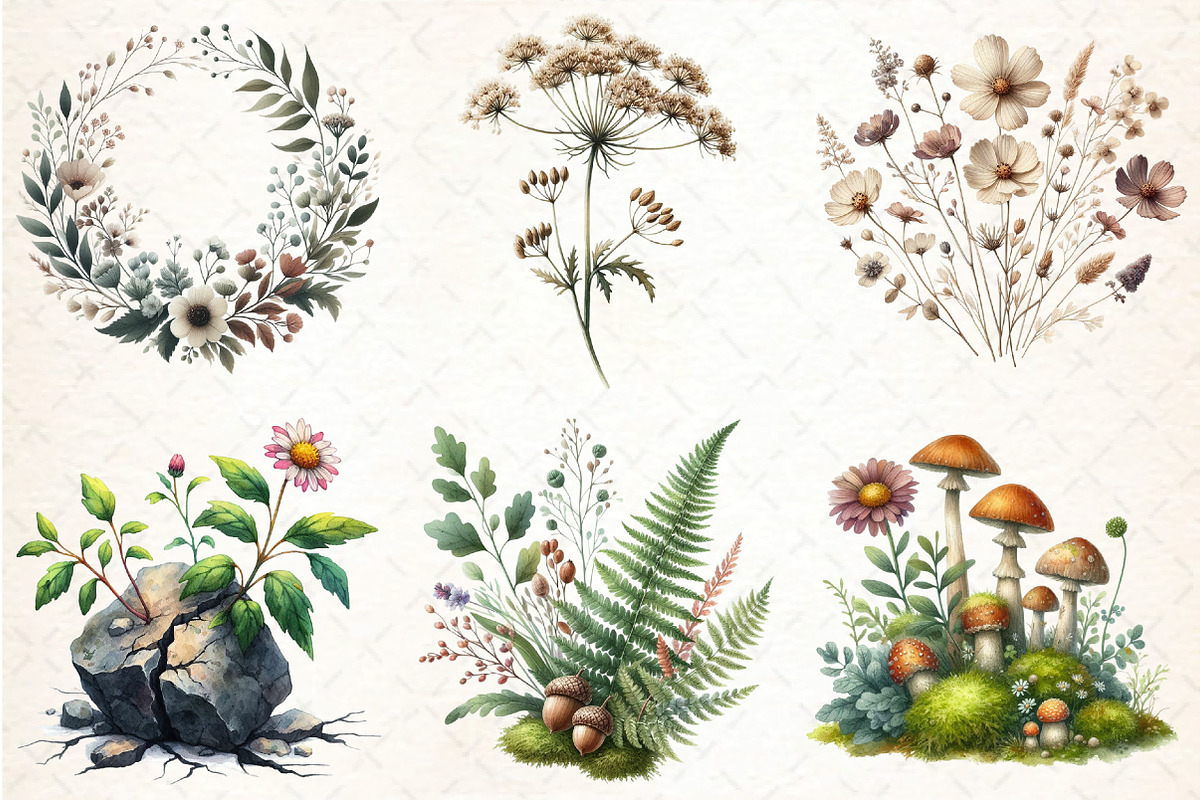 Watercolor Botanical Forest Wildflow, an Illustration by DreamCafeArt (Photo 2 of 7)