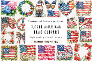 Floral American Flag Clipart, an Illustration by CreationArt