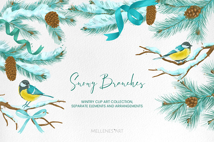 Snowy Branches Clipart bundle