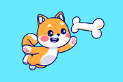 Cute Shiba Inu Dog Catching Bone, an Animal Illustration by Catalyst Labs (Thumbnail 2 of 3)