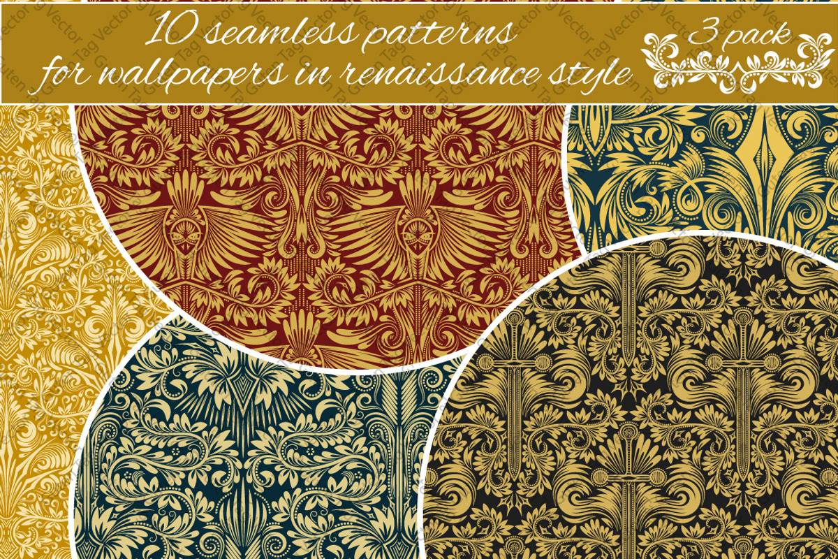 Renaissance seamless patterns Pack 3, a Pattern Graphic by Guten Tag Vector