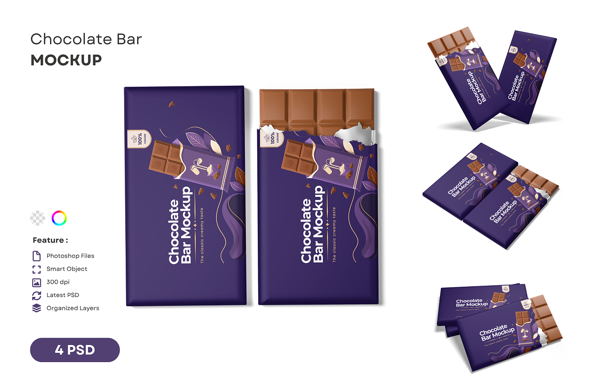 Chocolate Bar Packaging Mockup Set, a Packaging Mockup by DSNA Mockup (Photo 1 of 5)