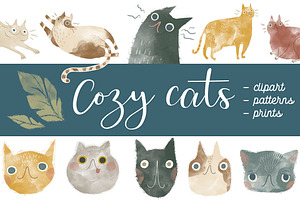 Cozy Cats - Watercolor Style Set