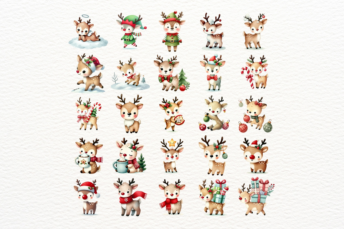 Christmas Reindeer Clipart Set, an Animal Illustration by Nicolle's Colorful Art (Photo 3 of 10)