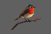 Robin Bird on a branch, pixel dotted, an Animal Illustration by Pray Art Design Studio (Thumbnail 3 of 3)
