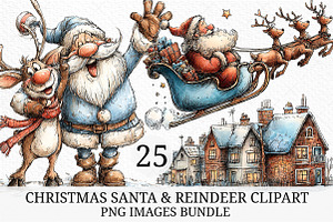 Christmas Santa & Reindeer Clipart, an Illustration by Craft Nest