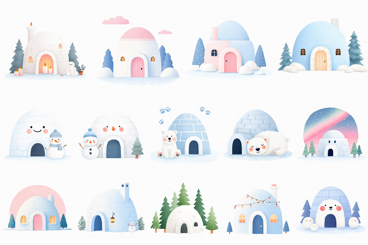 Watercolor Igloo Clipart, an Illustration by Libby Wishes (Photo 7 of 7)