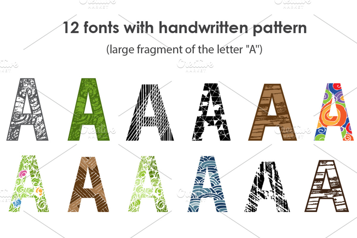 Font set with handwritten pattern, an Illustration by UVAconcept (Photo 1 of 3)