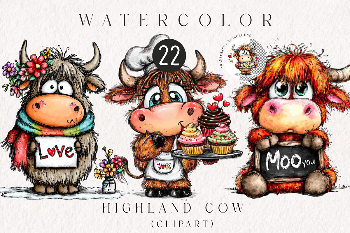 valentine highland cow clipart, an Illustration by CreationArt (Photo 1 of 4)