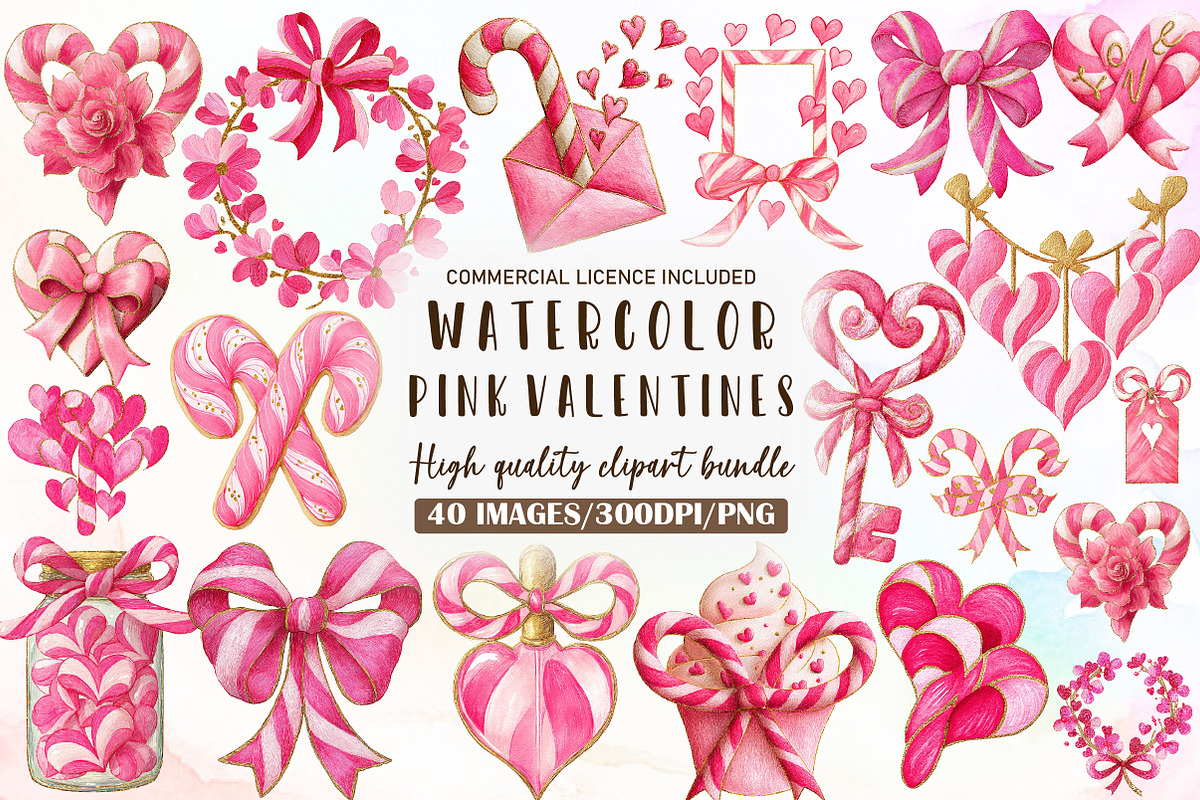 Watercolor Pink Valentines Clipart, an Illustration by Sublimation Artist (Photo 1 of 6)