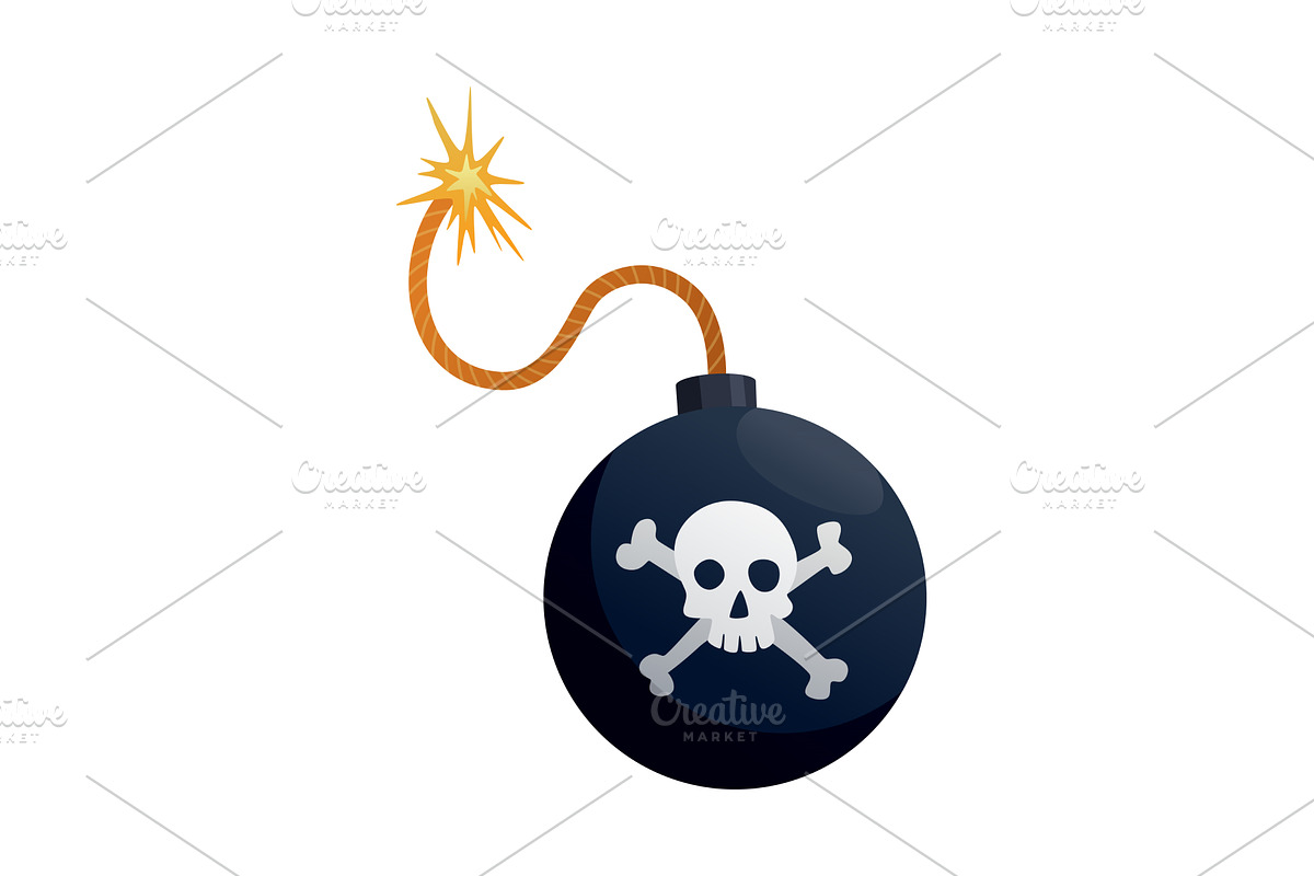 A black round bomb. Burning, an Object Illustration by Things for designers