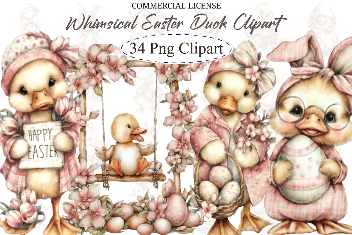 Whimsical Easter Duck Clipart, an Illustration by designcity5 (Photo 1 of 5)