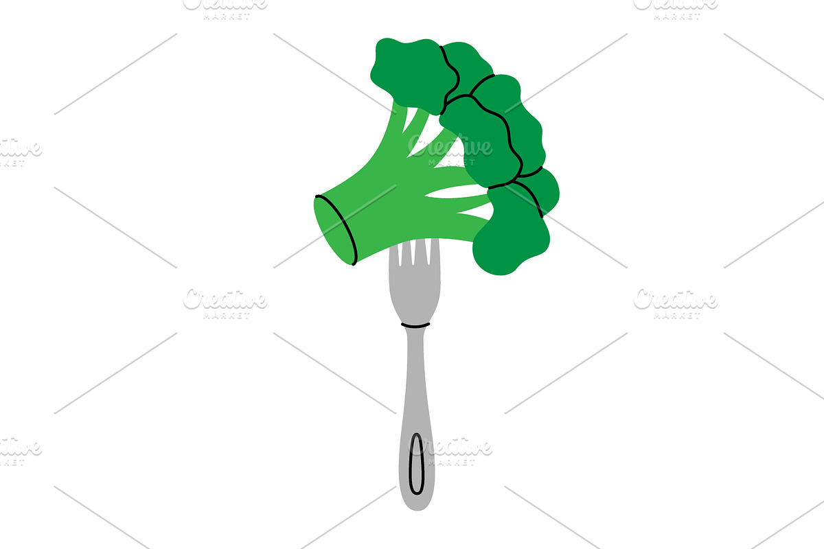 Fresh broccoli pierced on a fork, a Food Illustration by GraphiShop
