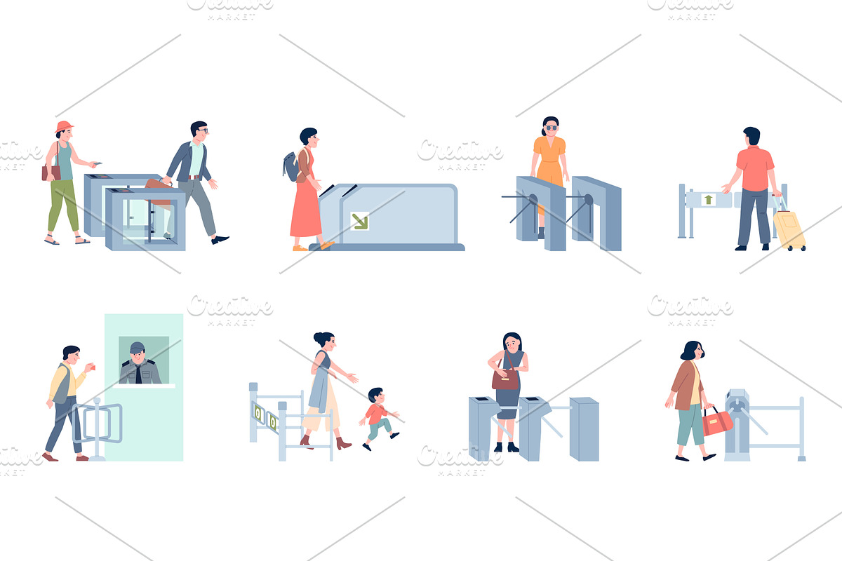 Turnstile entrance with people, a Transportation Illustration by LadadikArt