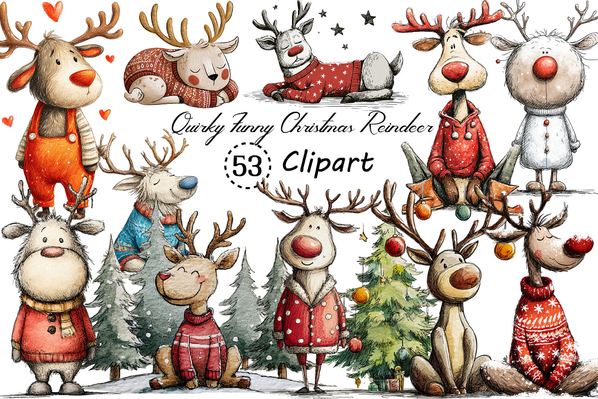 Quirky Funny Christmas Reindeer PNG, an Illustration by Creative Art (Photo 1 of 14)