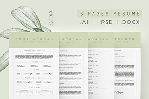 3 Page Green Resume / CV Template M