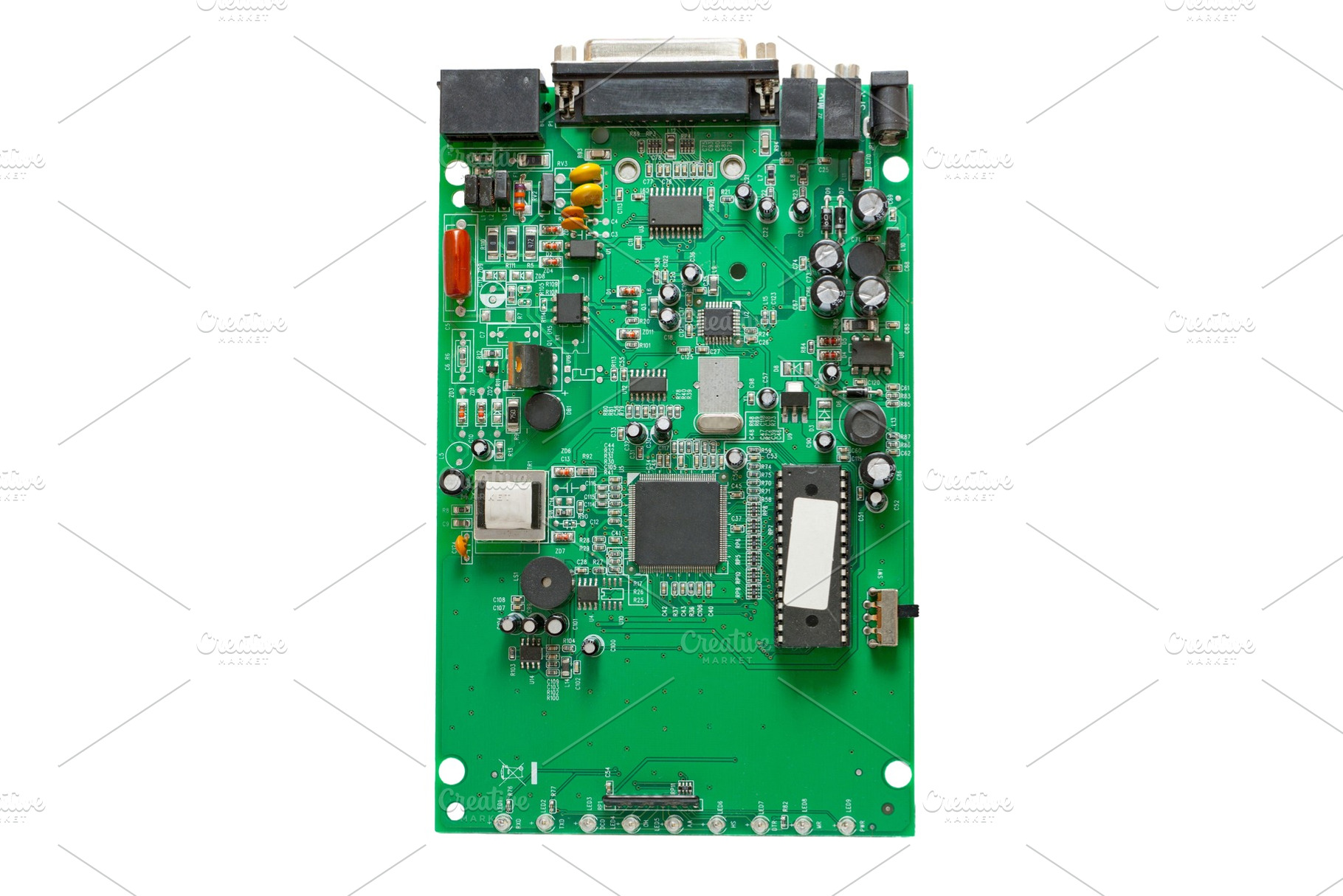 The circuit of an external dial-up modem, a Technology Photo by Leonid Andronov