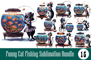 Funny Cat Fishing Sublimation Bundle, an Illustration by Wow Magic