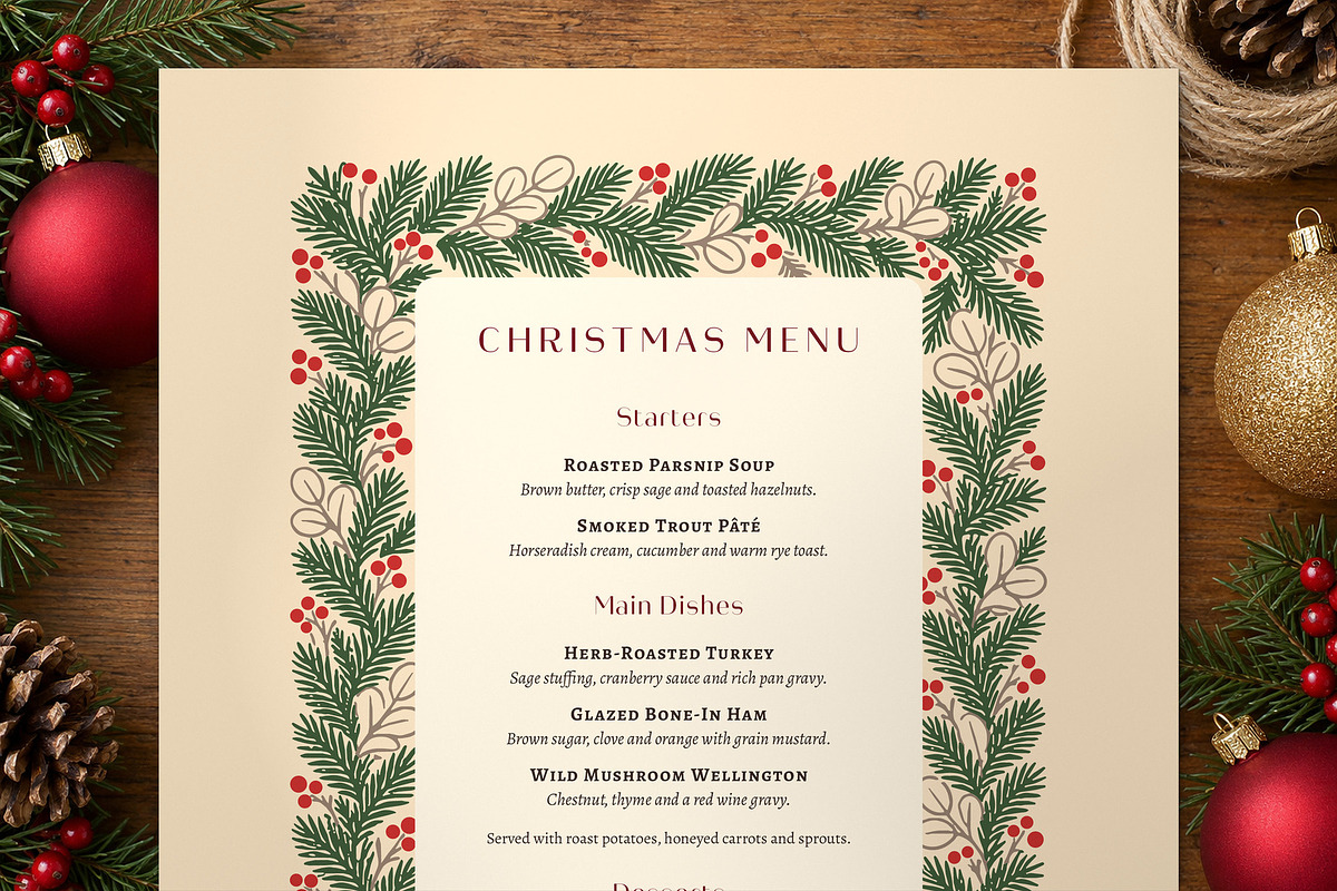 Rustic Pine Christmas Menu Template, a Flyer Template by BrandPacks (Photo 4 of 6)
