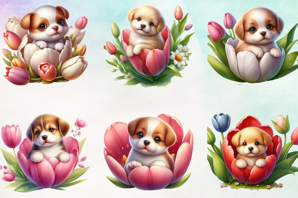 Cute Puppy On Flower Clipart Bundle, an Animal Illustration by Craft Nest (Photo 4 of 4)