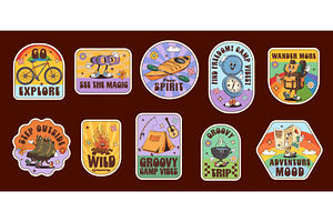 Travel and camp groovy labels, a Sport Illustration by Buch&Bee