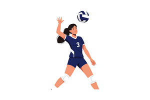 Female volleyball player in action,, an Illustration by designvectx