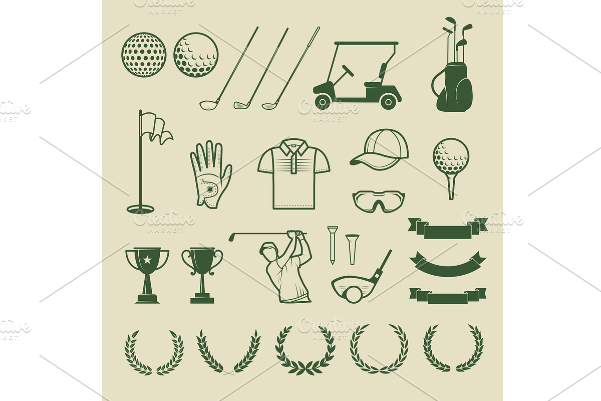 Golf tools. Sport elements set stick, a Graphic by Onyx