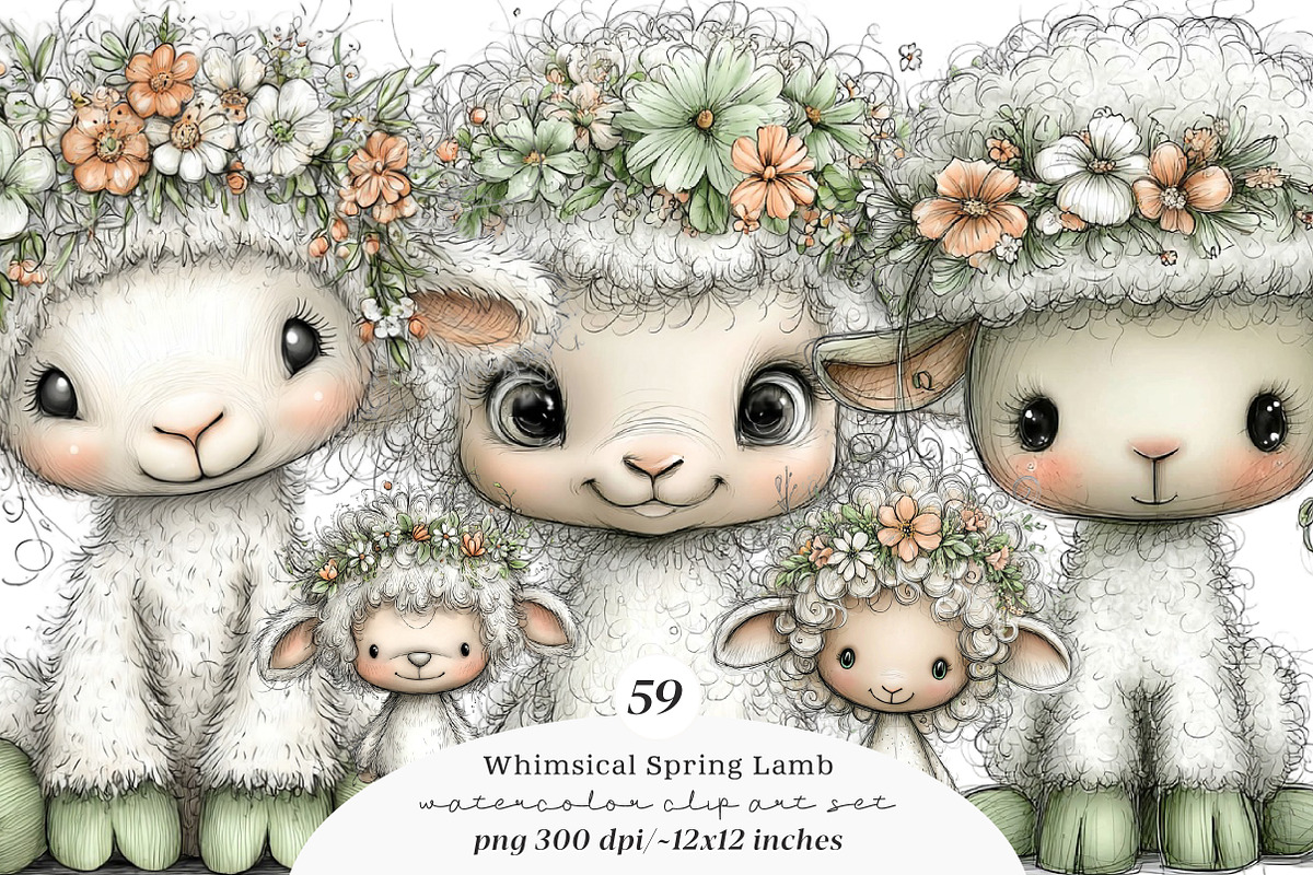 Whimsical spring lamb clipart, an Illustration by SinaCreation (Photo 1 of 11)