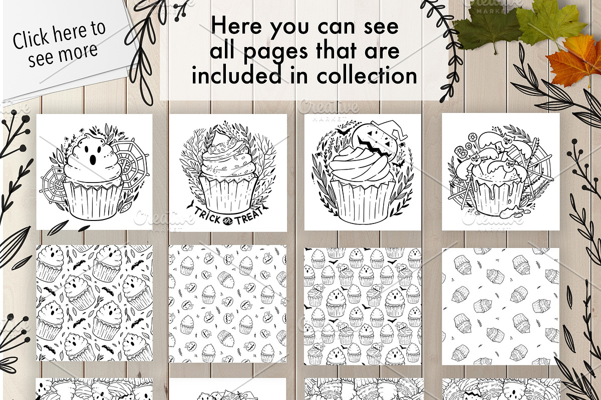 HALLOWEEN CUPCAKES: coloring pages, a Seasonal Illustration by Eereen Studio (Photo 3 of 6)