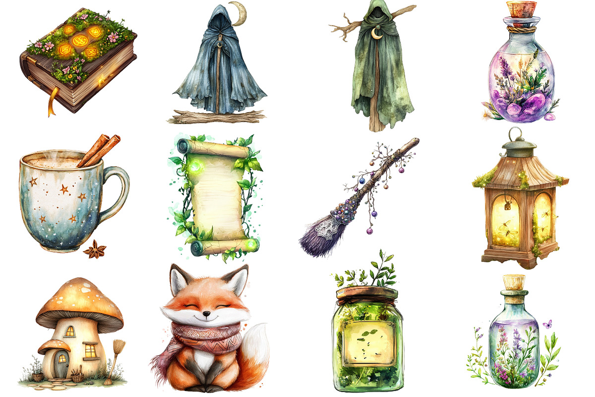 Cozy Magic Fairy Forest Witch png, an Illustration by Watercolor design (Photo 2 of 5)