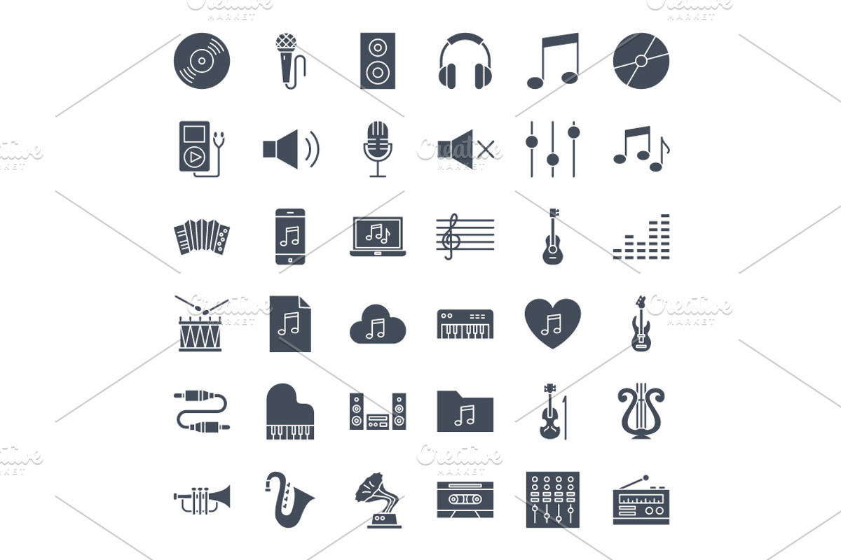 Music Line Art Vector Icons Set, a Solid Icon by Anna_leni