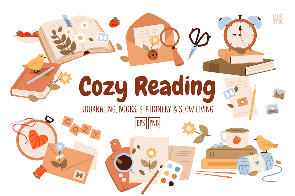 Cozy Reading Clipart Bundle, an Education Illustration by vik.stock (Photo 1 of 8)