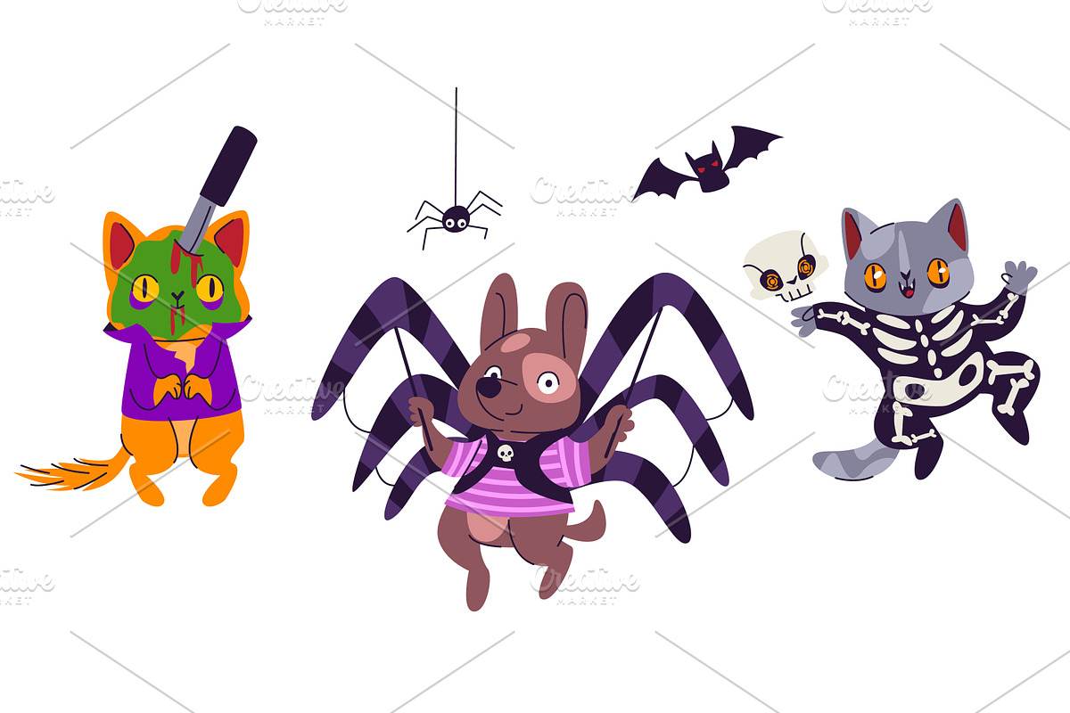 Pets in Halloween costumes, an Animal Illustration by art PVP - market