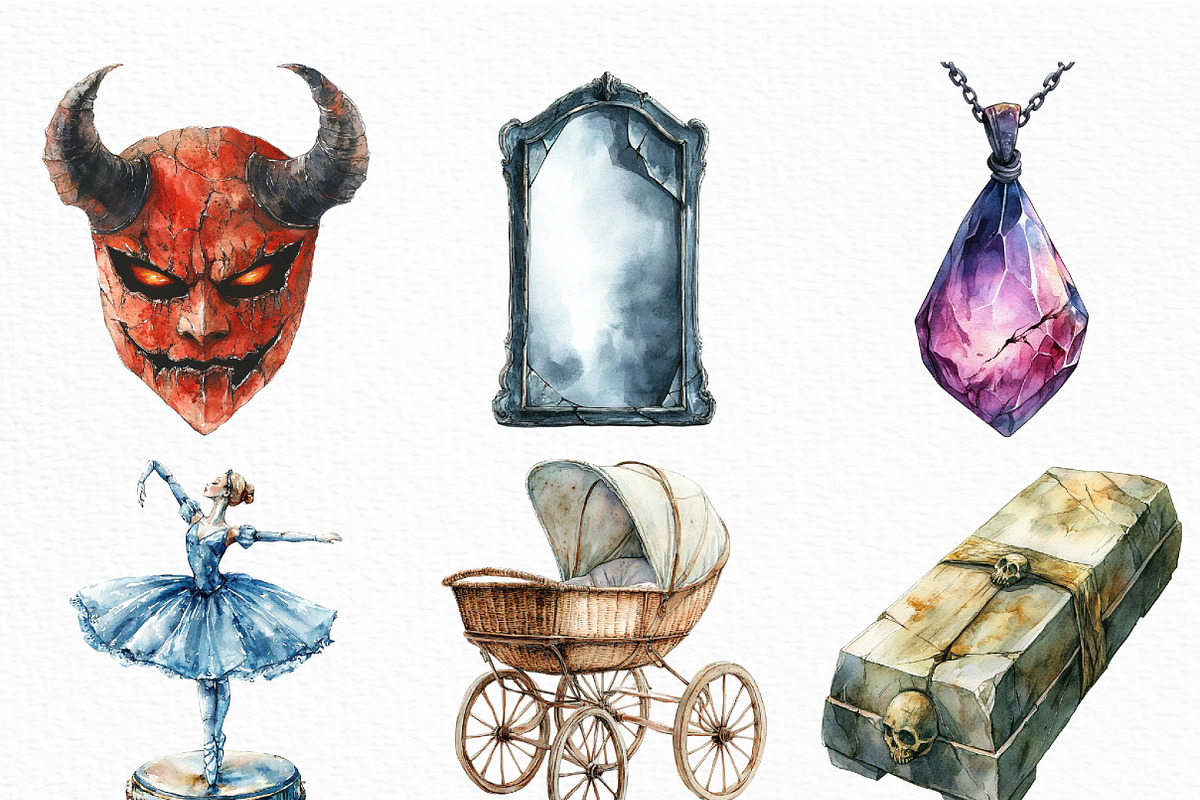 Watercolor Creepy Halloween Clipart, an Illustration by Craft Nest (Photo 3 of 6)