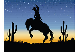 Cowboy With Cactus Silhouette