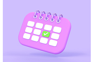 3D Calendar Icon With Purple Pages