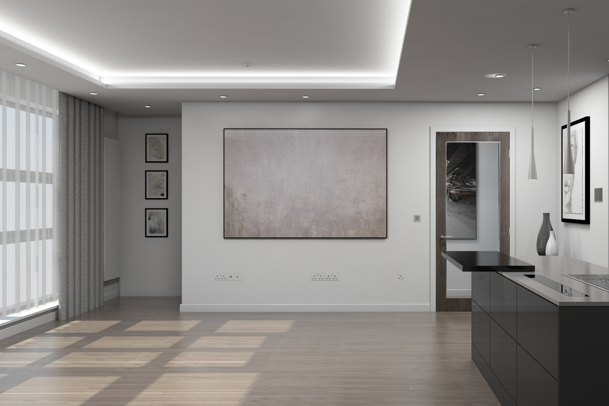 3D Living Room Kitchen Interior, an Architecture 3D Model by Giimann (Photo 3 of 9)