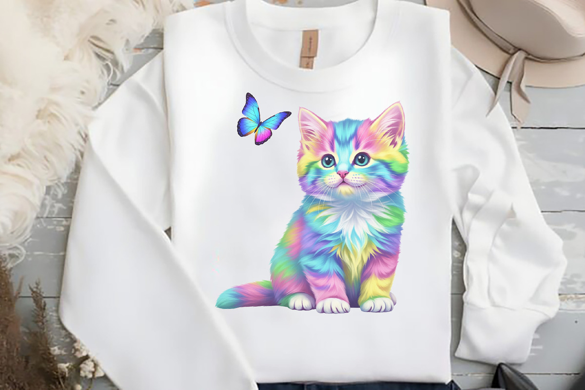 Watercolor Rainbow Kitten Clipart, an Illustration by Black Bird Studio (Photo 2 of 4)