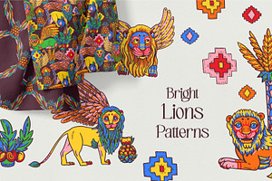 Colorful Lions Seamless Patterns
