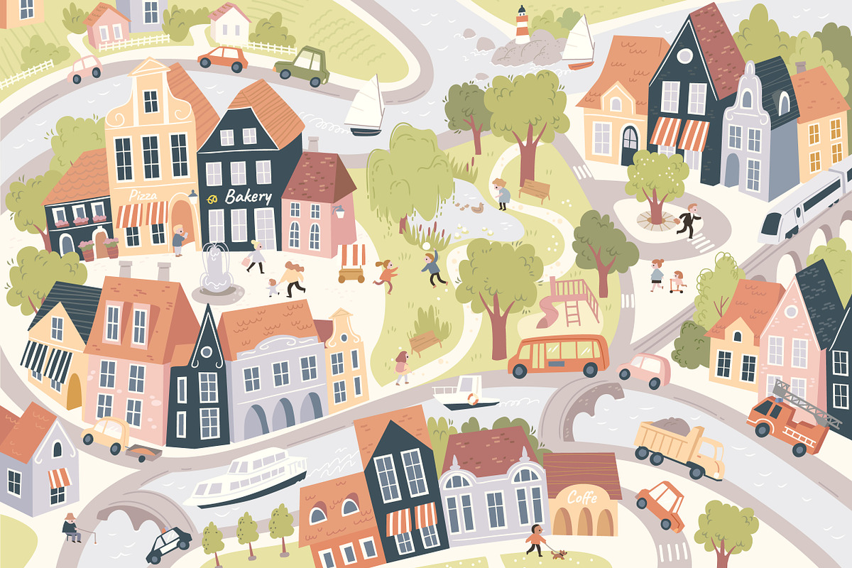 Little Town collection, a Transportation Illustration by OlgaBoncheva (Photo 1 of 10)