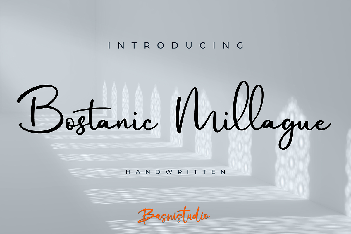 Bostanic Millague Handwritten Font, a Script Font by Basnistudio (Photo 1 of 10)
