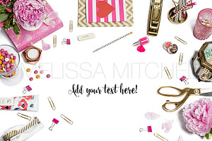 Pink Chevron Styled Desk Mockup #31
