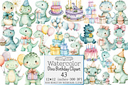 Watercolor Dino Birthday Clipart, a Seasonal Illustration by Design Market (Thumbnail 1 of 5)