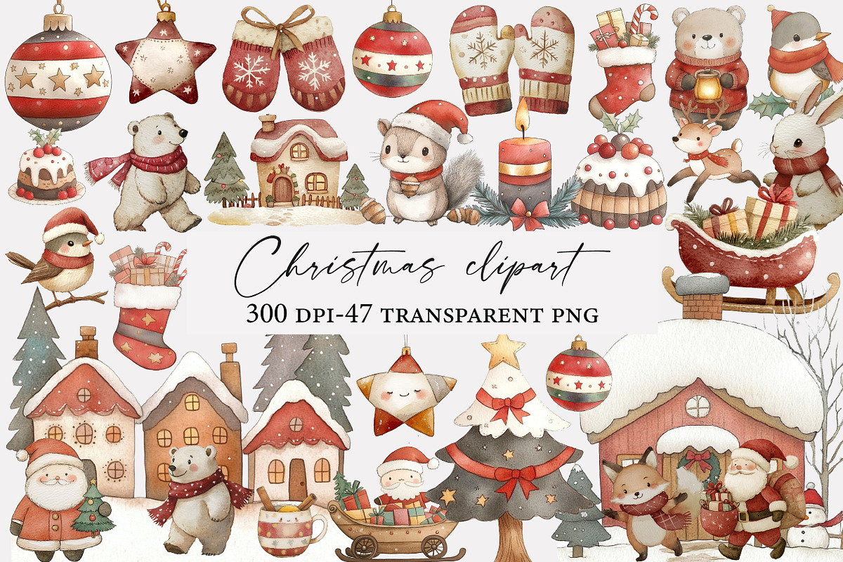 Watercolor Christmas clipart, an Illustration by Designworld (Photo 1 of 5)