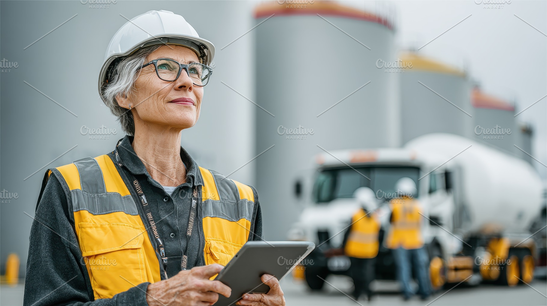 Female engineer using tablet at indu, a Photo by Pixeness Studio
