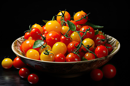 Yellow and red cherry tomatoes in a, a Photo by Iftikhar Alam
