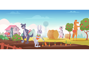 Gardening animals. Cartoon, an Animal Illustration by Onyx