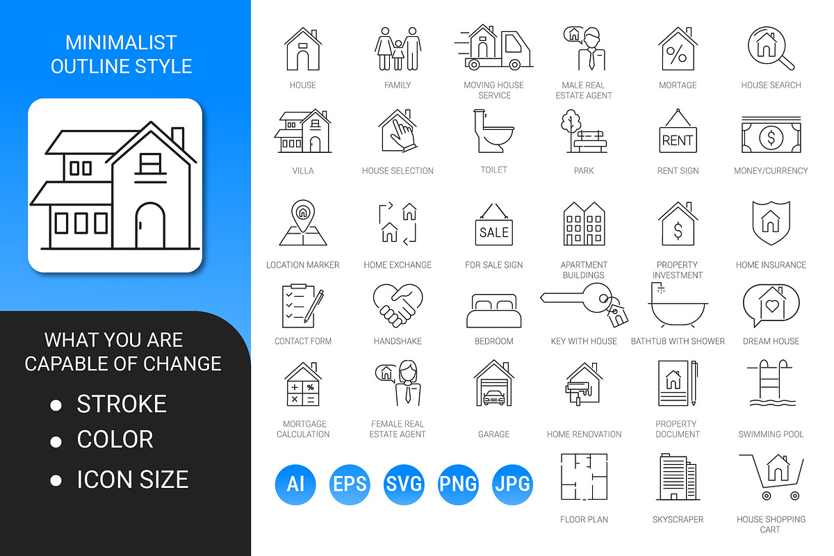 Real estate vector outline icon set, an Outline Icon by Icons (Photo 2 of 3)