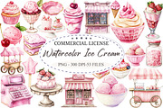 Watercolor Ice Cream Cart Clipart, a Seasonal Illustration by designcity5 (Thumbnail 1 of 5)