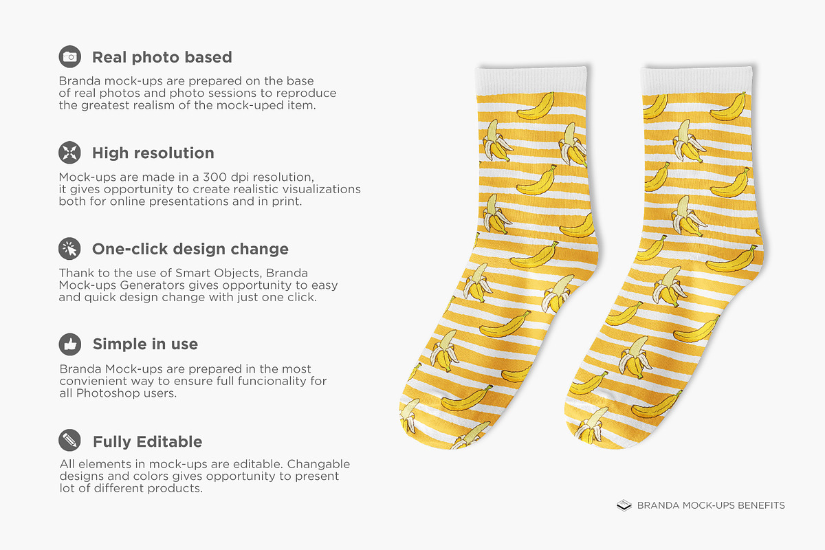 Mid Calf Crew Socks 2 Mock-up, a Packaging Mockup by Branda Keeps (Photo 2 of 17)